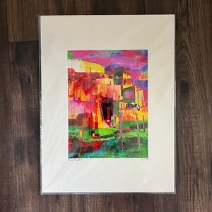 Taos Pueblo Santa Fe New Mexico Abstract Cliff Blue Door Studio Watercolor Print